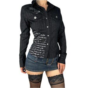 Women's Black Striped Button-Up Shirt